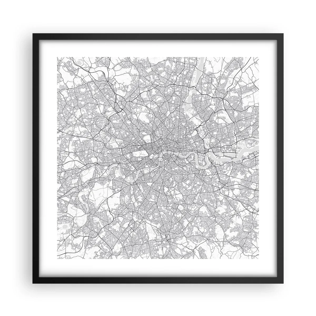 Plakat i sort ramme - Kort over Londons labyrint - 50x50 cm