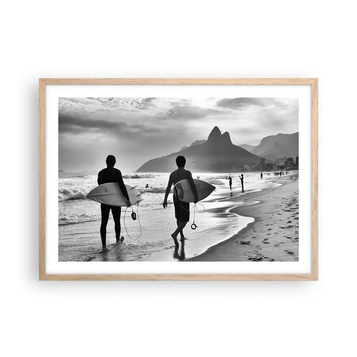 Plakat i ramme af lyst egetræ - Samba til én bølge - 70x50 cm