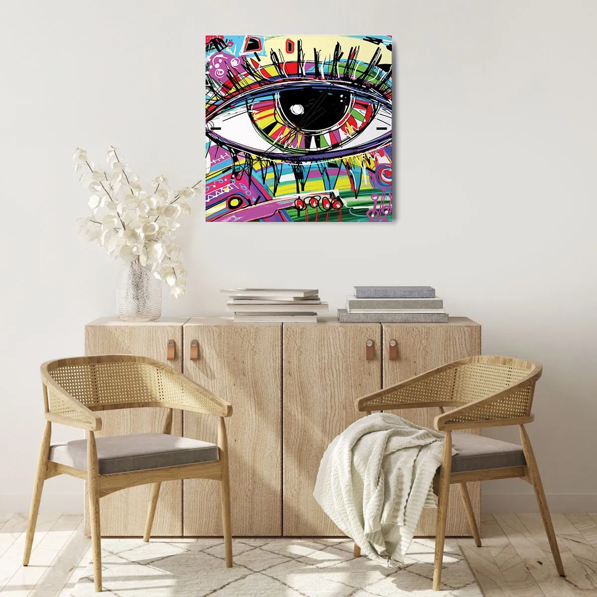 Vægur, Uret - Et farverigt øje - en farverig sjæl - 40x40 cm