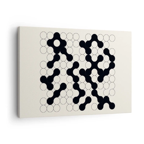 Lærredstryk - Billede på lærred - Sort-hvide mønstre med cirkler på en lys baggrund - 70x50cm - Kinesisk spil - variation - Moderne vægdekoration til stue og soveværelse ARTTOR