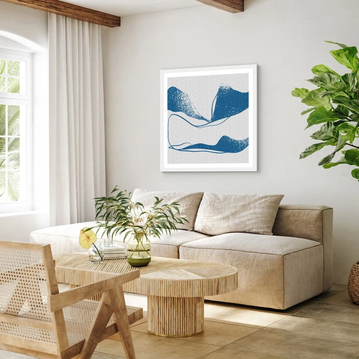 Plakat i hvid ramme - Bevinget abstraktion - 50x50 cm