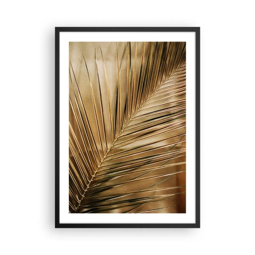 Plakat i sort ramme - Gyldent palmeblad på en elegant baggrund - 50x70cm - Naturlig kolonnade - Moderne vægdekoration til stue og soveværelse ARTTOR
