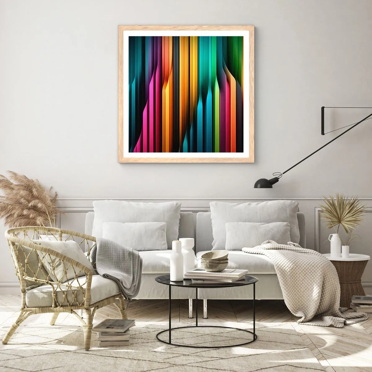 Plakat i ramme af lyst egetræ - Lysende orgel - 50x50 cm