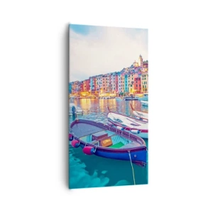 Lærredstryk - Billede på lærred - En farverig aften i havnen - 65x120 cm