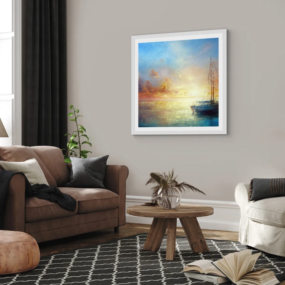 Plakat i hvid ramme - I en gylden bugt - 60x60 cm