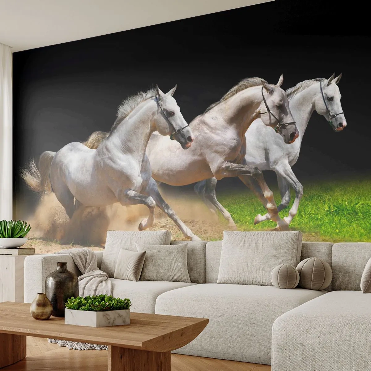 Fototapet Premium Sand - Tre Nåder - Heste, Dyr, Galop - 100x70 cm