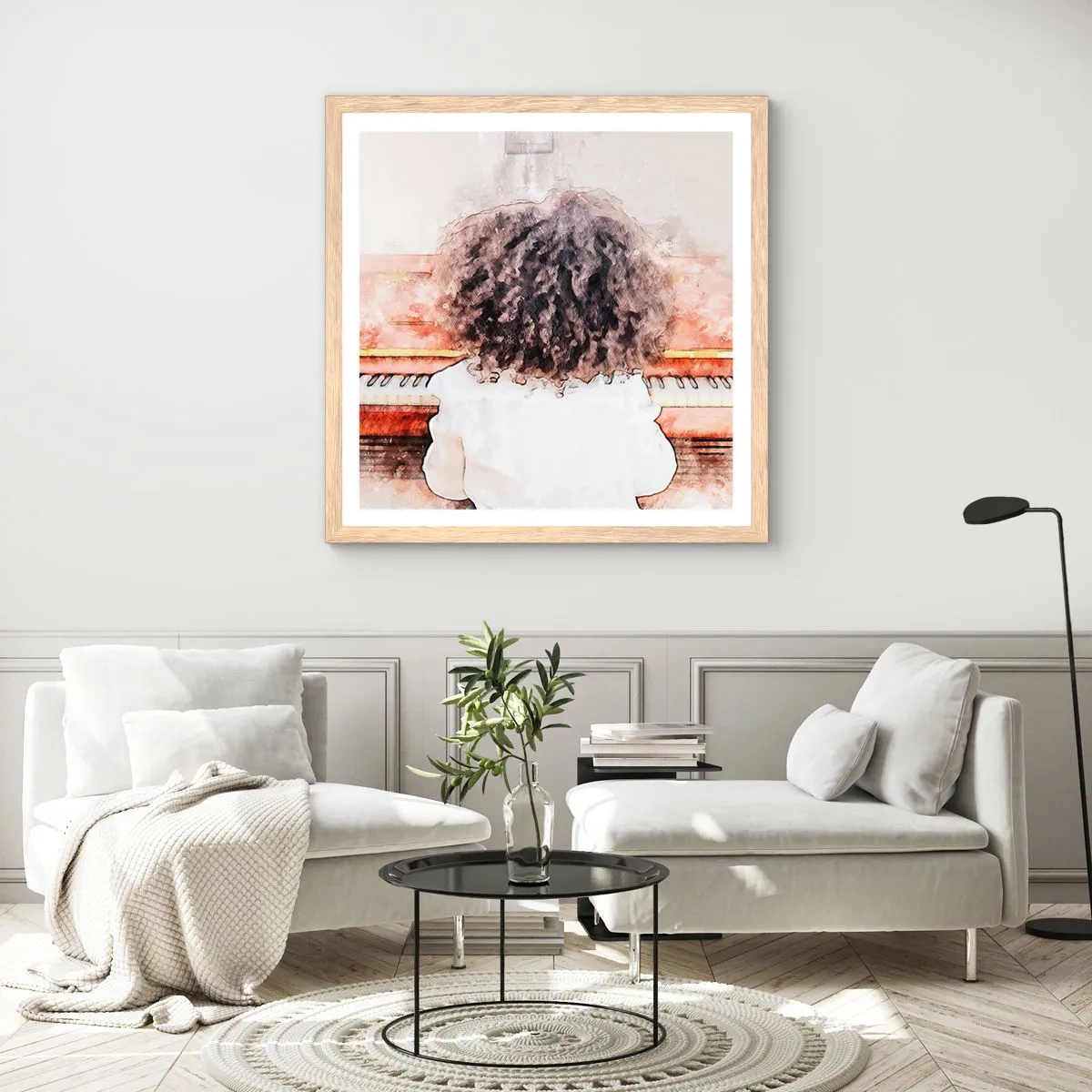 Plakat i ramme af lyst egetræ - i et ny verden - 30x30 cm