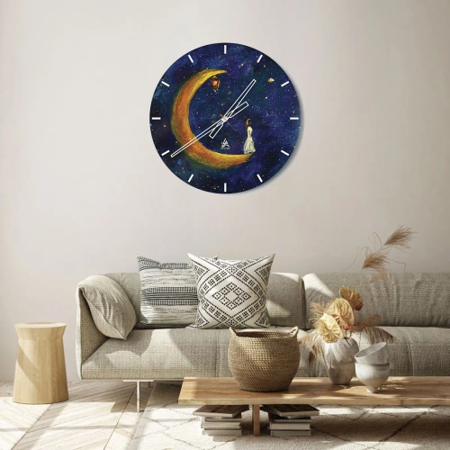 Vægur, Uret - En figur på månen i en eventyrlig nattehimmel med en lanterne - 30x30cm - Kald på verden - Moderne vægdekoration til stue, køkken og soveværelse ARTTOR