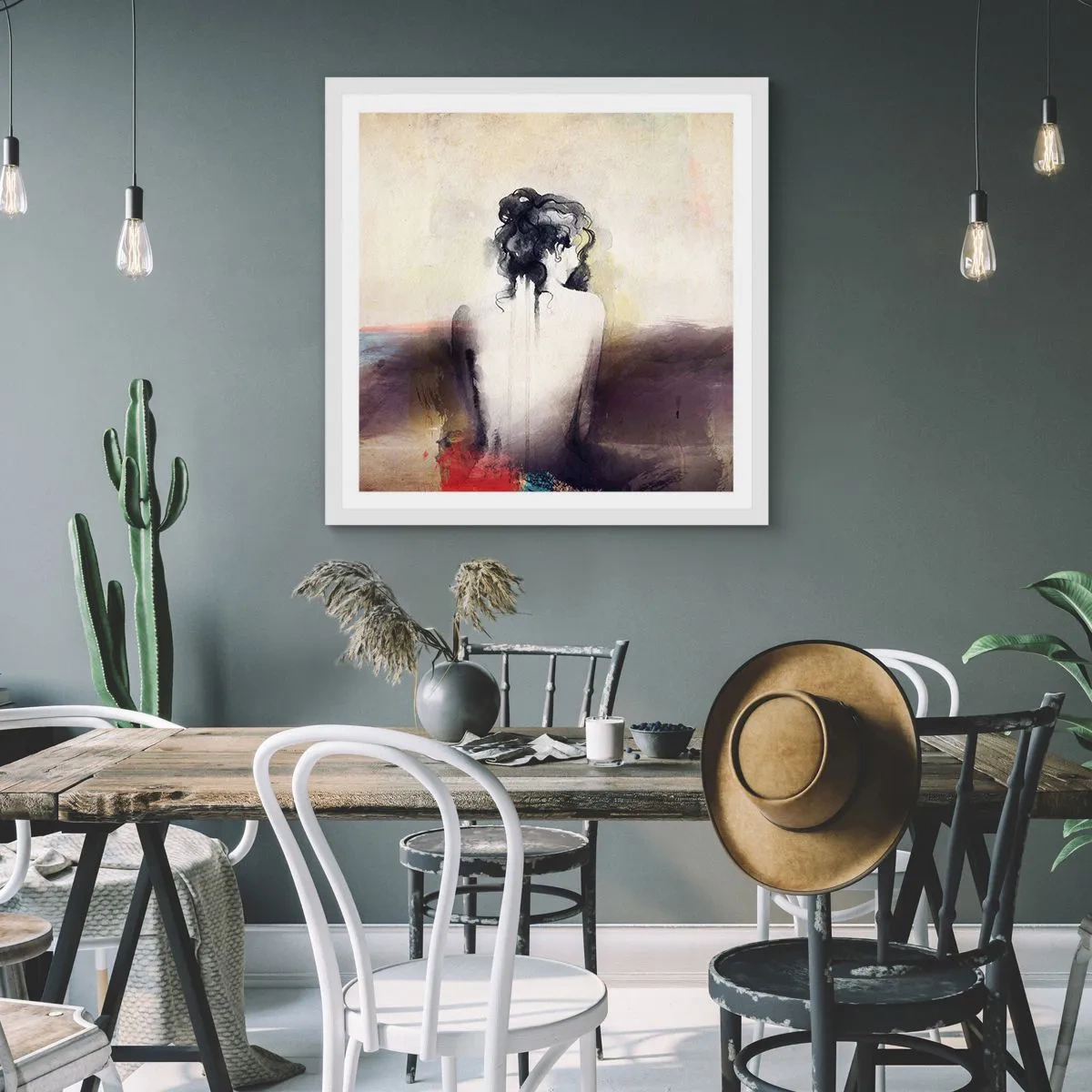 Plakat i hvid ramme - Glatte linjer, ovale former - 40x40 cm