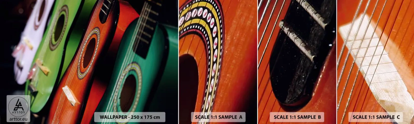 Fototapet Prøve Standard Eco - Guitaren har mange farver - musik, Guitar, Et musikinstrument - 100x30 cm