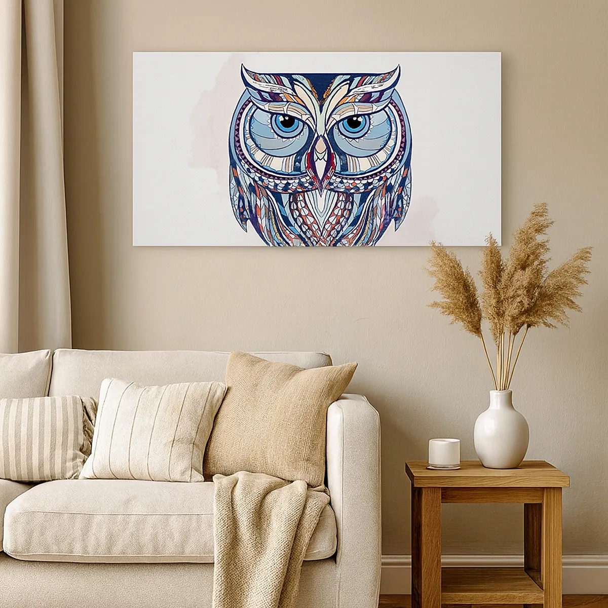 Lærredstryk - Billede på lærred - Kunstnerisk ornamental ugle - 30x30 cm