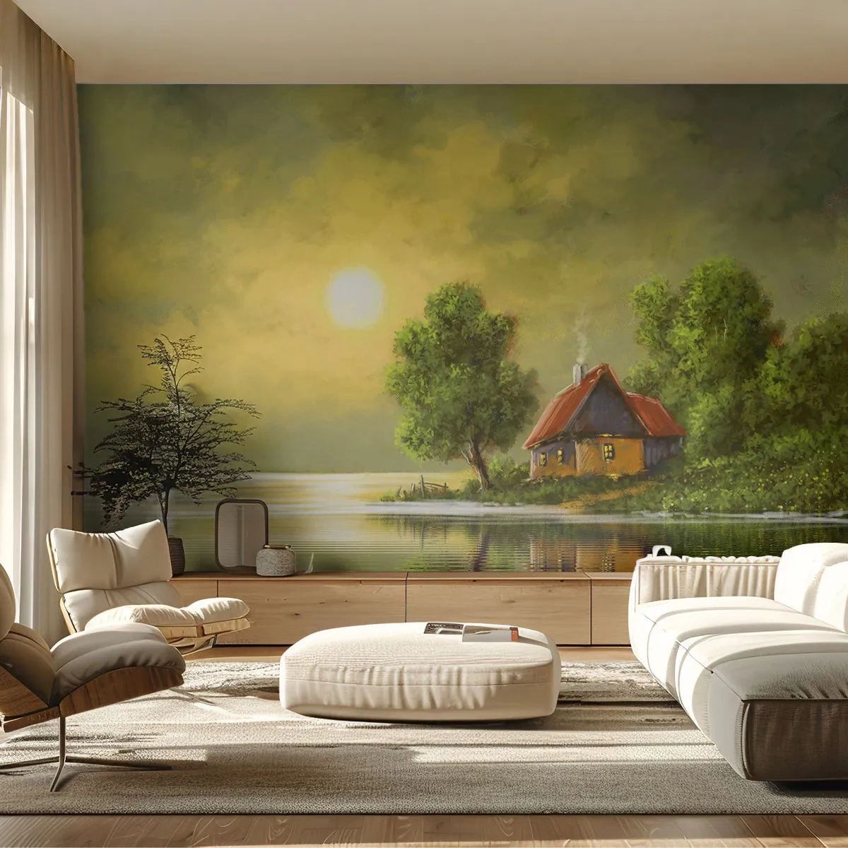 Fototapet Premium Sand - Smukt, som fra et billede - Landskab, Landehus, Sejlbåd - 100x70 cm
