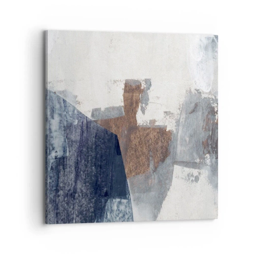 Lærredstryk - Billede på lærred - Blåbrune former - 70x70 cm