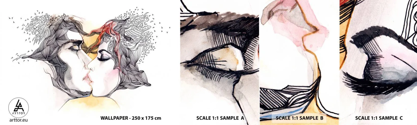 Fototapet Prøve Standard Eco - Verden eksisterer ikke - Abstraktion, Et par kærester, Kys - 100x30 cm