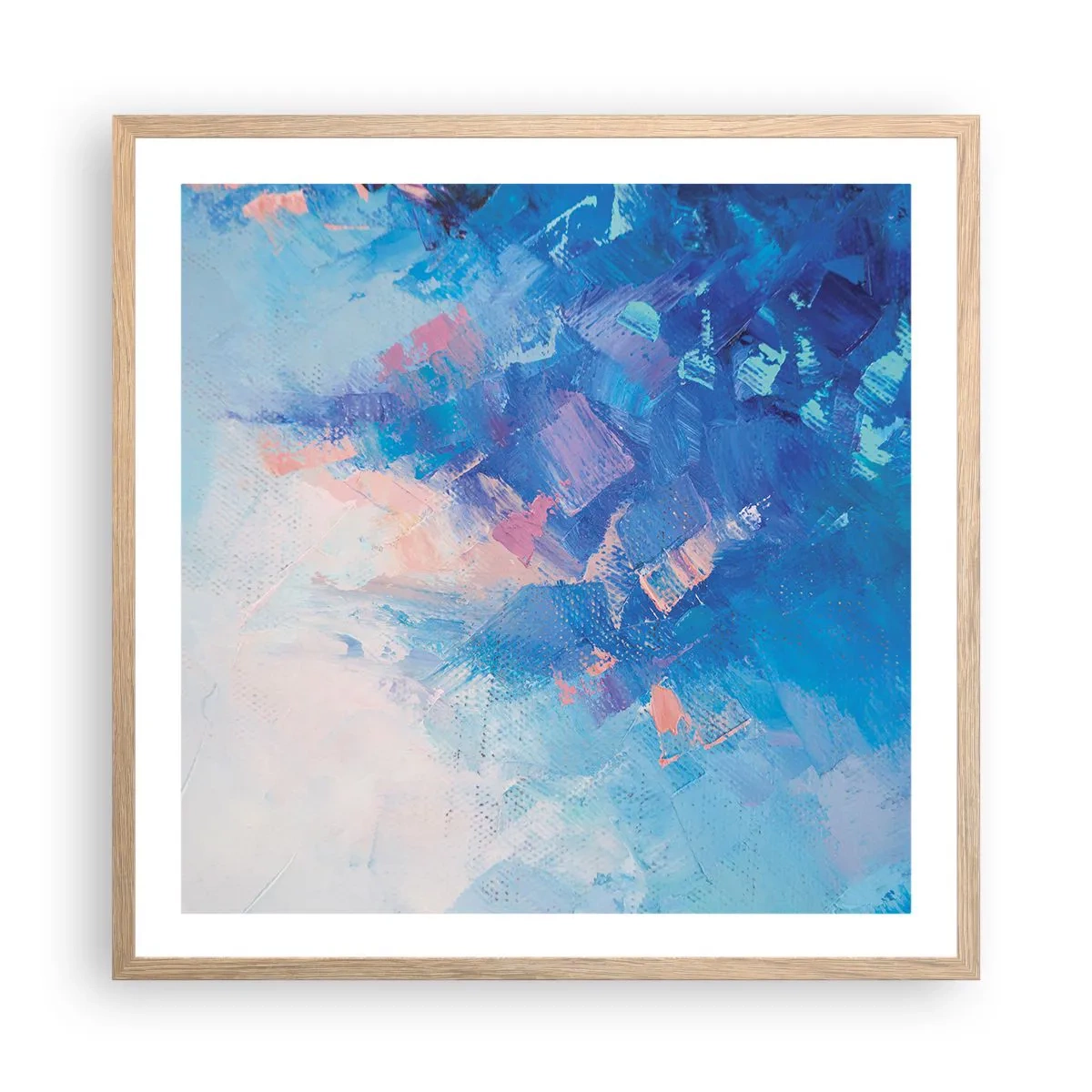 Plakat i ramme af lyst egetræ - Vinter abstraktion - 60x60 cm