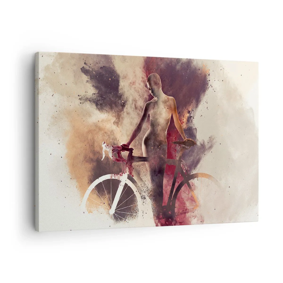 Lærredstryk - Billede på lærred - Abstrakt silhuet med en cykel i kunstnerisk stil - 70x50cm - I marmor former den cyklende sjæl - Moderne vægdekoration til stue og soveværelse ARTTOR