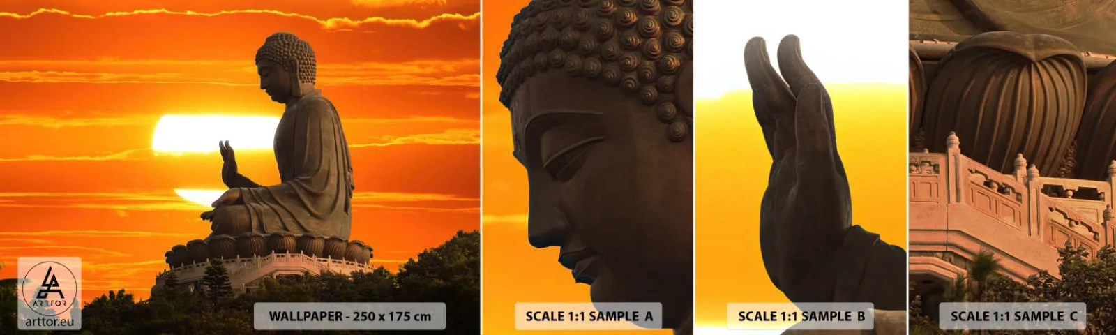 Prøve Fototapet Selvklæbende Deluxe Sticker - Uden frygt for verden - Asien, Buddha, Kultur - 100x30 cm