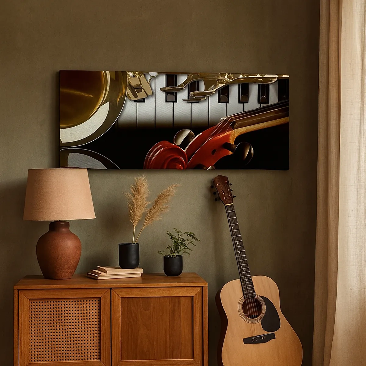 Lærredstryk - Billede på lærred - Metalplader, træ og elfenben - 30x30 cm