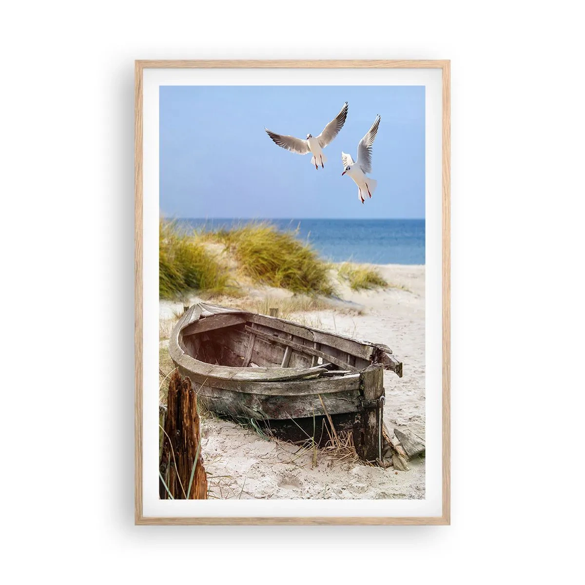 Plakat i ramme af lyst egetræ - Badet i vinden - 61x91 cm