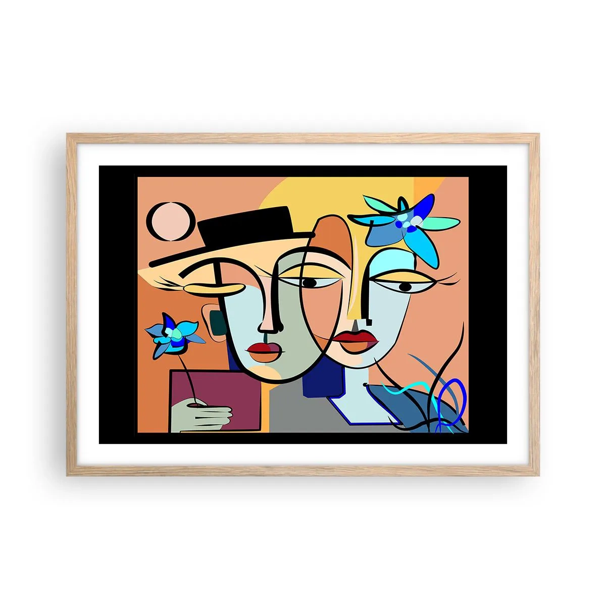 Plakat i ramme af lyst egetræ - Picassos randez vous - 70x50 cm