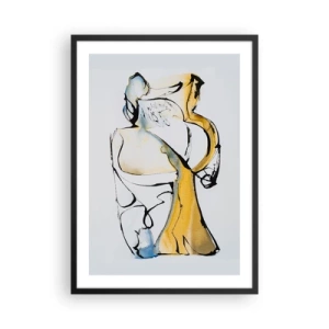 Plakat i sort ramme - En abstrakt figur i sort, gul og blå, der udtrykker bevægelse og følelser. - 50x70cm - Abstraktion af glas - Moderne vægdekoration til stue og soveværelse ARTTOR