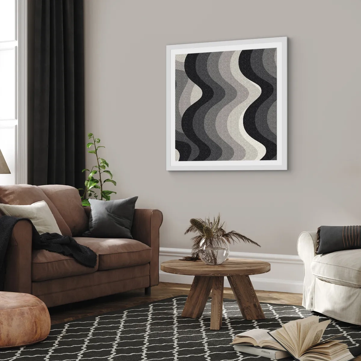 Plakat i hvid ramme - Bølge efter bølge - 40x40 cm