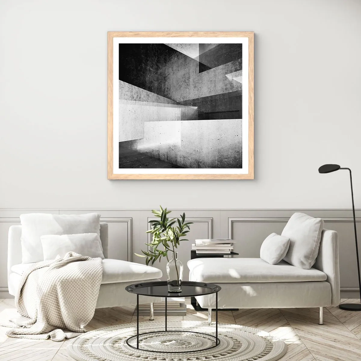 Plakat i ramme af lyst egetræ - Rummet struktur - 40x40 cm