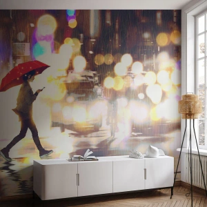 Fototapet Standard Eco - Alligevel solrigt - By, Gå i regnen, Paraply - 350x256 cm