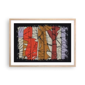 Plakat i ramme af lyst egetræ - Spontan komposition - 70x50 cm
