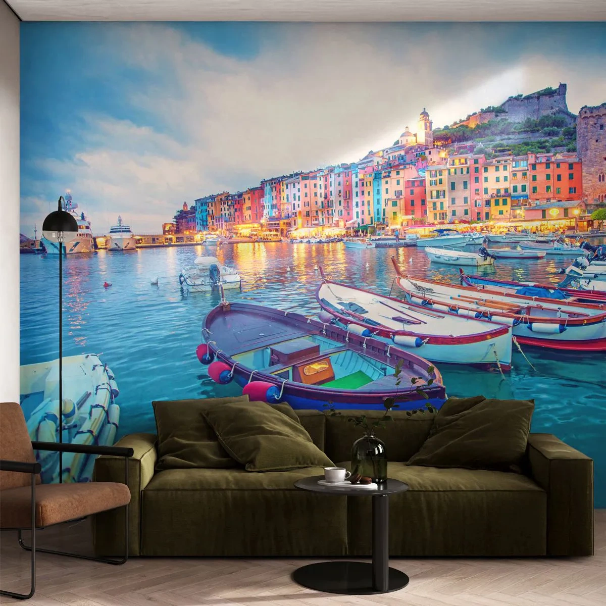 Fototapet Standard Eco - En farverig aften i havnen - Havneby, Arkitektur, Landskab - 200x140 cm
