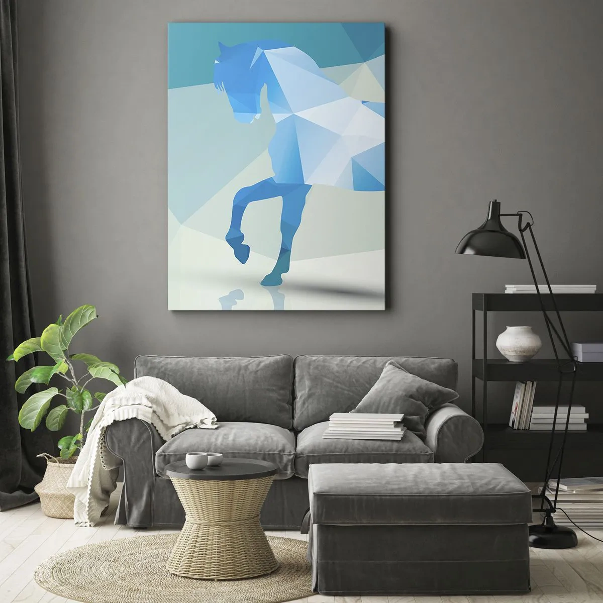 Lærredstryk - Billede på lærred - Geometrisk hest i turkis - 50x70 cm