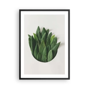 Plakat i sort ramme - Blade i en kunstnerisk komposition på en hvid baggrund - 50x70cm - Uhæmmet nysgerrighed - Moderne vægdekoration til stue og soveværelse ARTTOR
