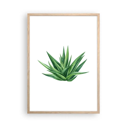 Plakat i ramme af lyst egetræ - Grøn - styrke - liv - 50x70 cm