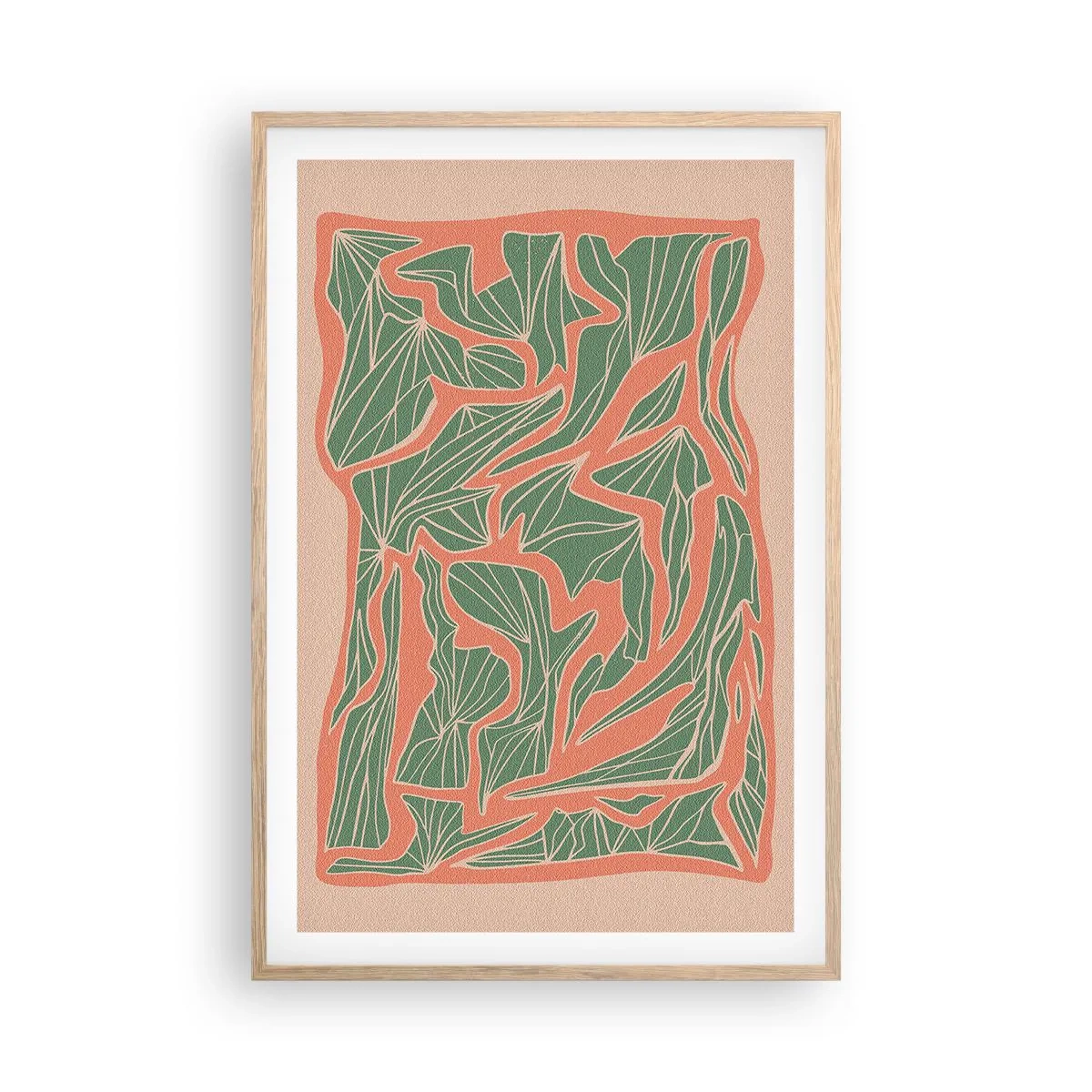 Plakat i ramme af lyst egetræ - En kamp mellem koral og grøn - 61x91 cm