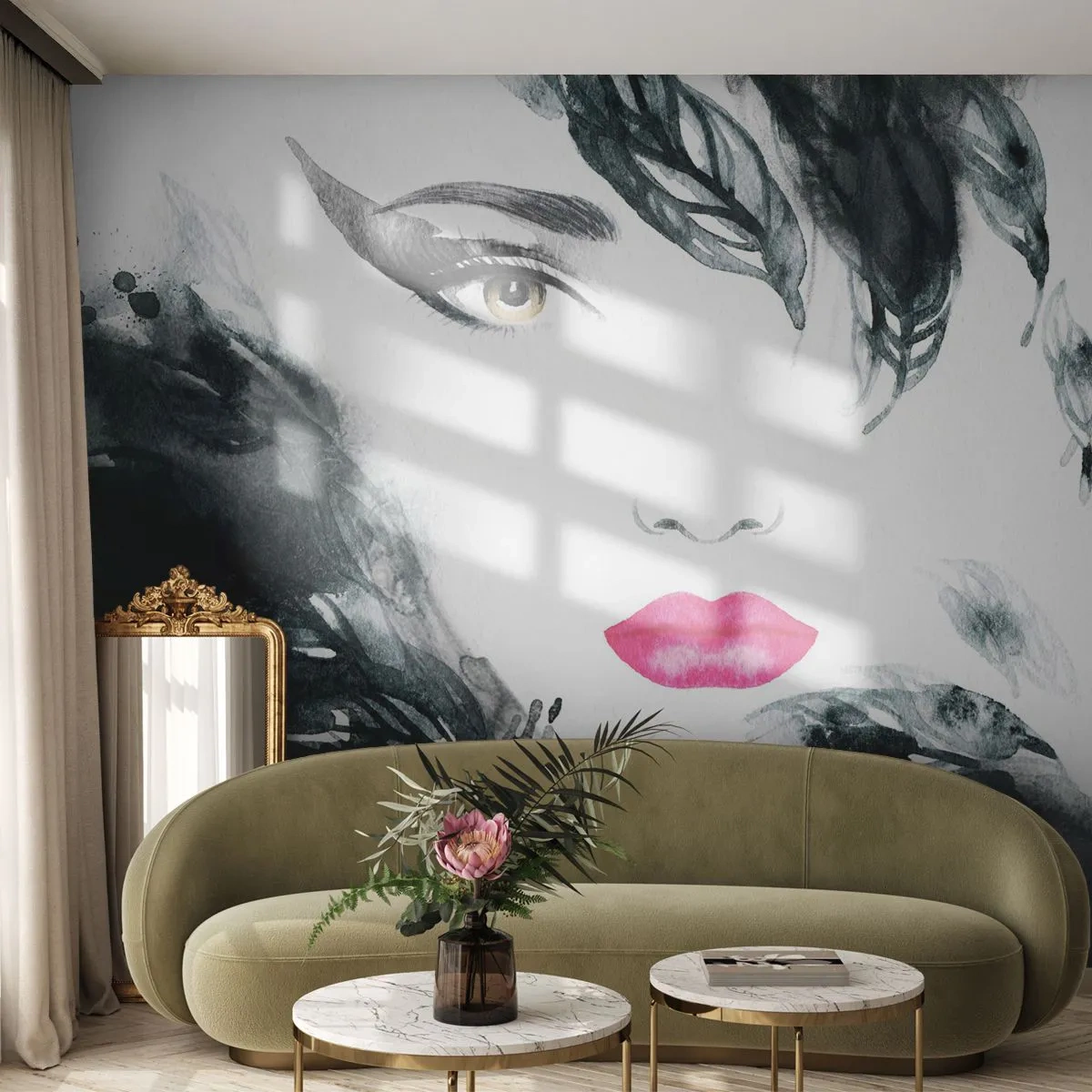 Fototapet Standard Eco - OBS! Femme fatale - Abstraktion, Kvindens ansigt, Portræt af en kvinde - 200x140 cm