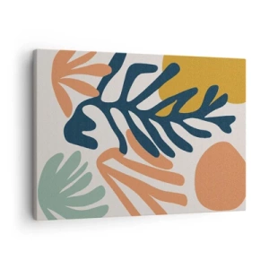 Lærredstryk - Billede på lærred - Farverige blade i abstrakt stil - 70x50cm - Koralhav - Moderne vægdekoration til stue og soveværelse ARTTOR