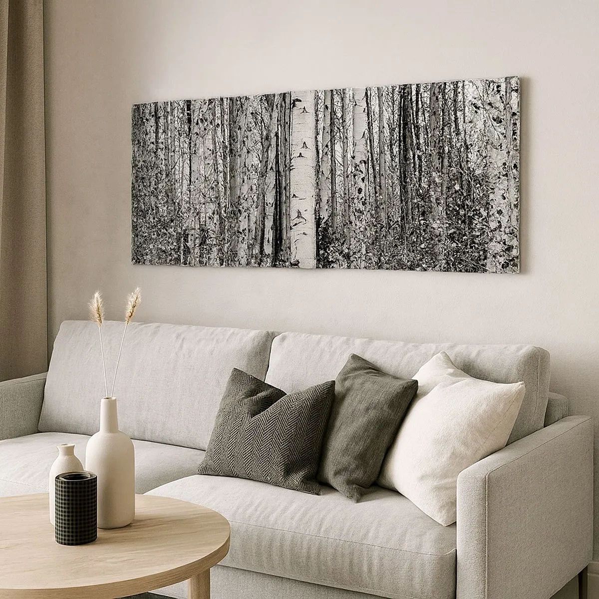 Lærredstryk - Billede på lærred - Kolonnade af birk - 100x40 cm