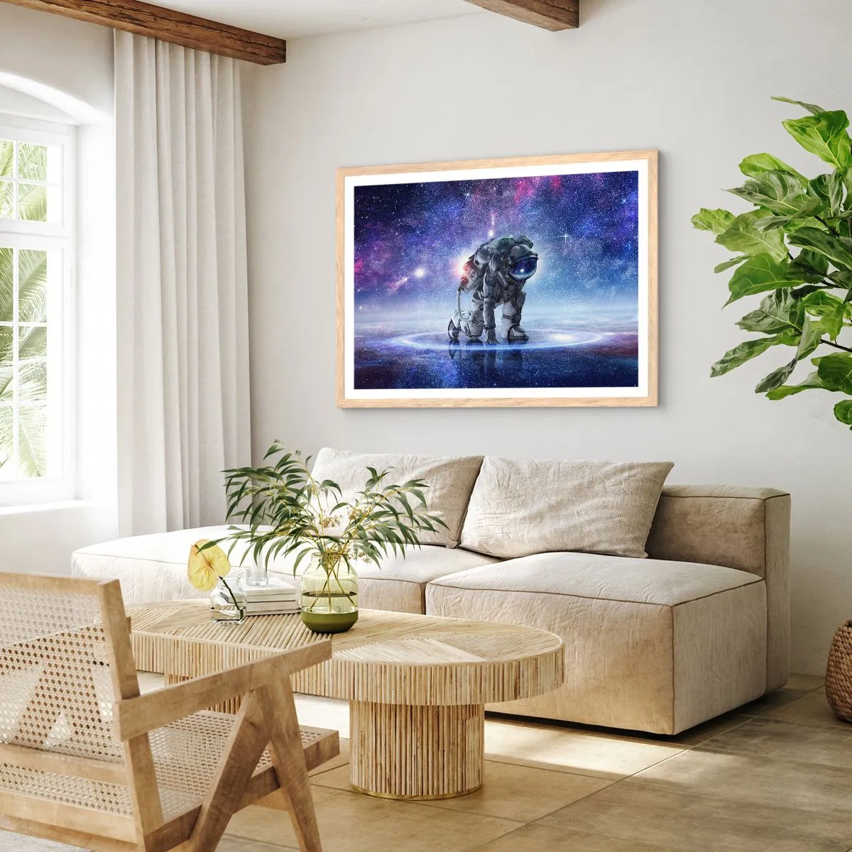 Plakat i ramme af lyst egetræ - Den stjerneklare himmel over mig - 40x30 cm