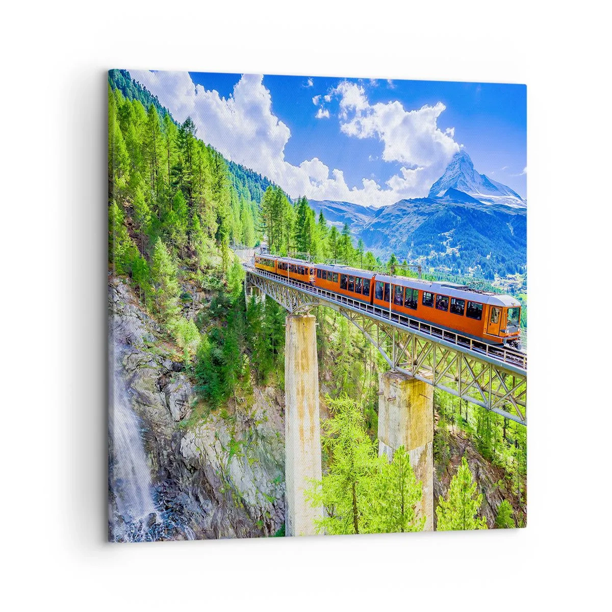 Lærredstryk - Billede på lærred - Jernbane til Alperne - 50x50 cm