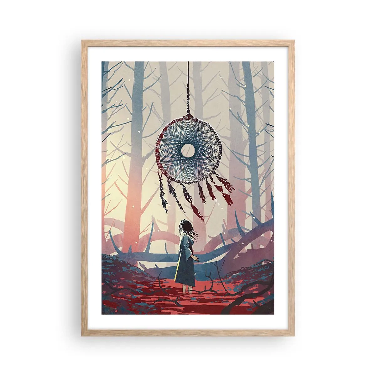 Plakat i ramme af lyst egetræ - Det hemmelige ritual for lykke - 50x70 cm