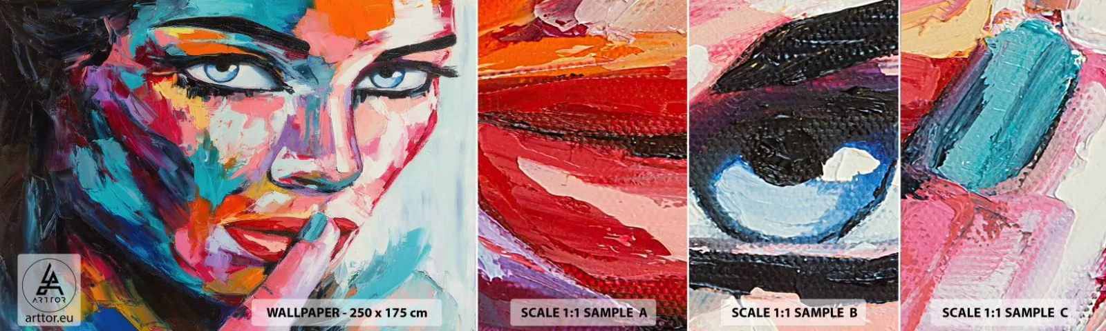 Prøve Fototapet Selvklæbende Deluxe Sticker - Vores første hemmelighed - Portræt af en kvinde, ansigt, Stykke - 100x30 cm