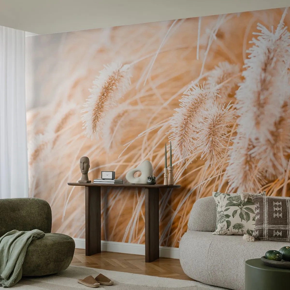 Fototapet Premium Sand - Gyldent susen af græsser - Pampas græs, Eng, Natur - 100x70 cm