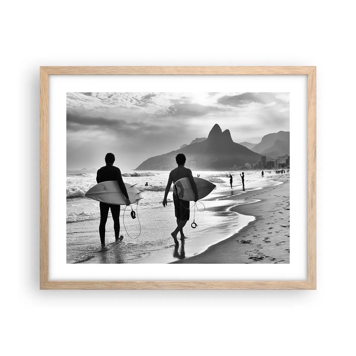 Plakat i ramme af lyst egetræ - Samba til én bølge - 50x40 cm