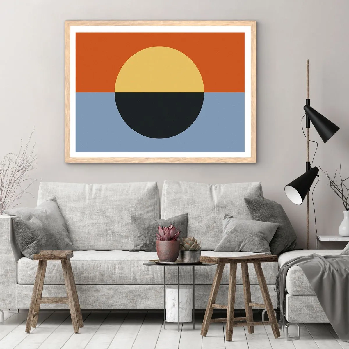 Plakat i ramme af lyst egetræ - En sammensætning af varme og kølighed - 100x70 cm