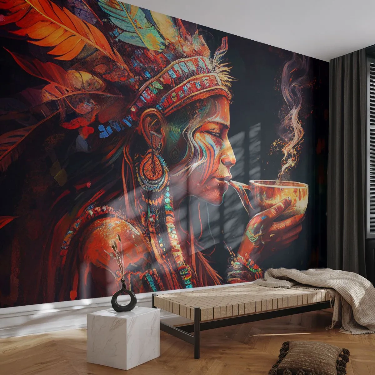 Fototapet Premium Canvas - Et magisk ritual - Shaman, indisk, Ayahuasca - 300x210 cm