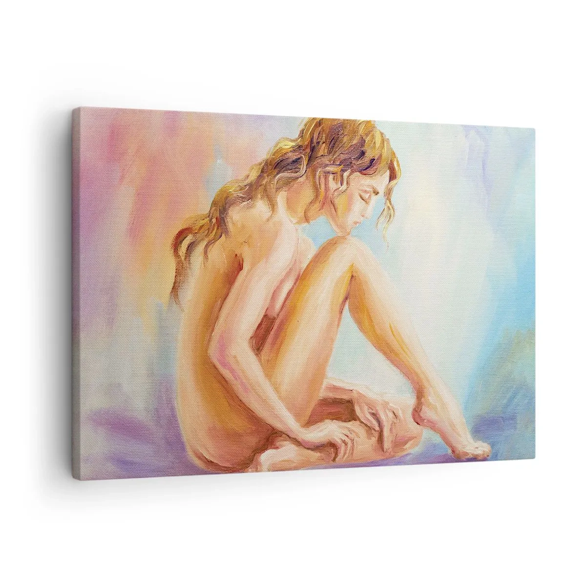 Lærredstryk - Billede på lærred - En delikat kvindefigur på en pastelfarvet baggrund - 70x50cm - Ungdomens handling - Moderne vægdekoration til stue og soveværelse ARTTOR