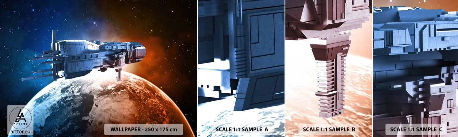 Prøve Fototapet Selvklæbende Deluxe Sticker - Forsigtig observatør - Kosmos, Rumfartøj, Shuttle - 100x30 cm