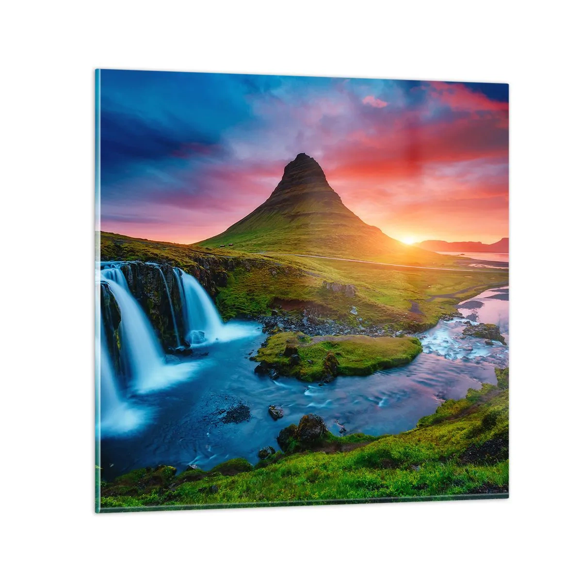 Billede på glas - Island - ild og vand - 40x40 cm