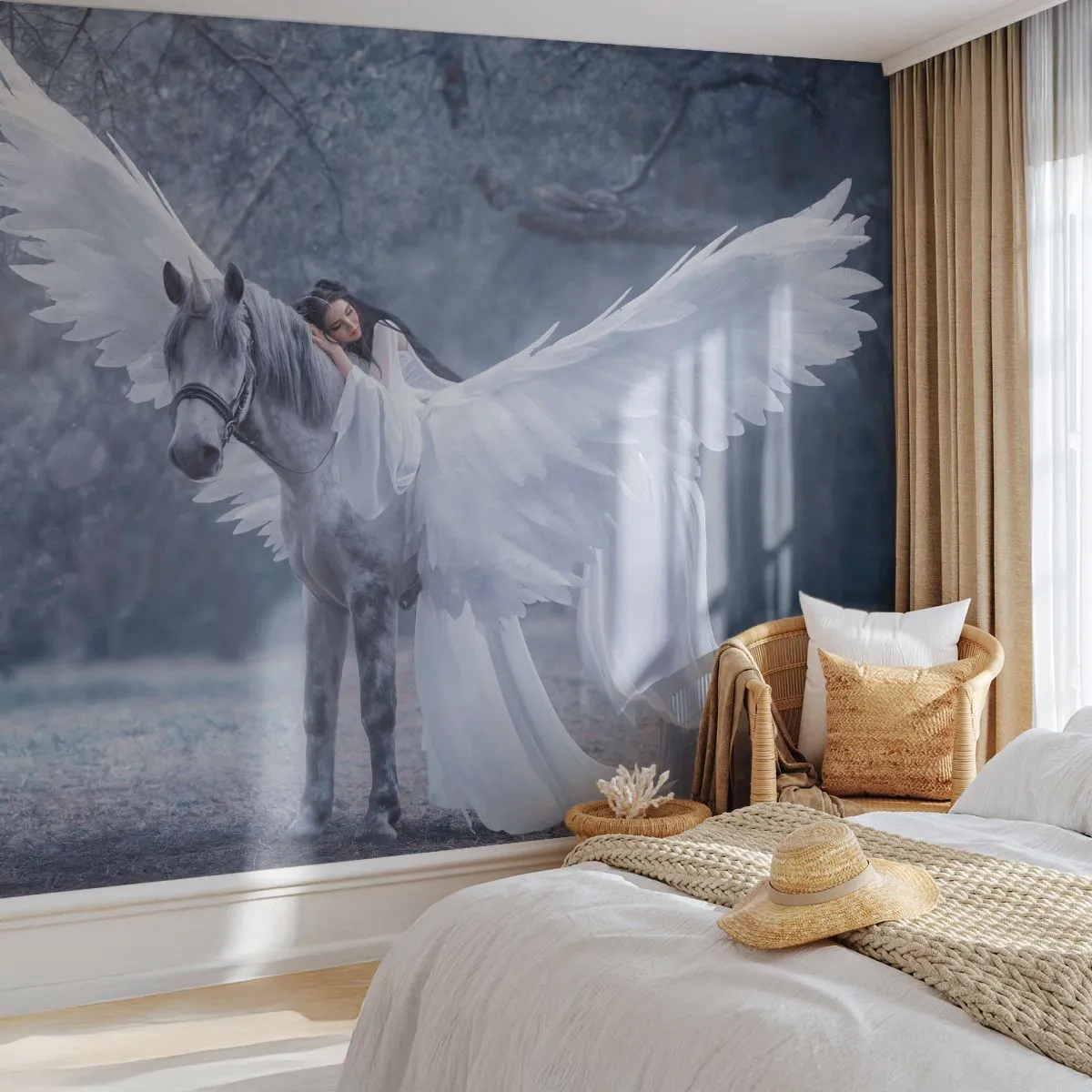 Fototapet Selvklæbende Deluxe Sticker - Inspireret øjeblik - Abstraktion, Hest, Kvinde - 500x350 cm