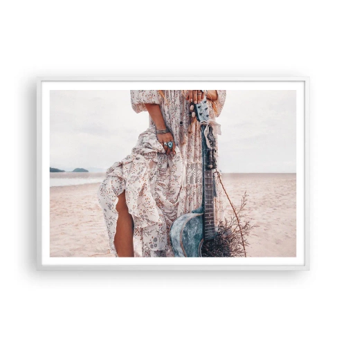 Plakat i hvid ramme - Børn blomster på vej - 100x70 cm